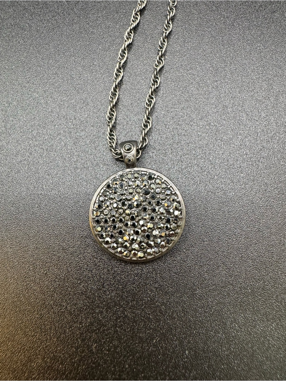 Lia Sophia "Glint” Round Hematite w/Cut Crystal Accents Pendant Necklace - Picture 2 of 5